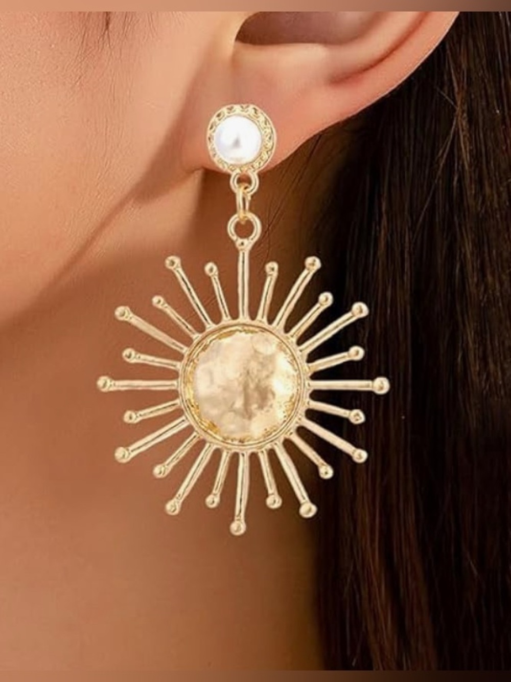 Gorgeous Neiman Marcus 14KT Dip pearl Sunburst dangle Earrings